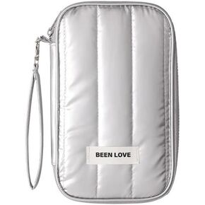 DOB SECHS Quilted Passport Holder for Travel family Women Puffy Rfid Blocking Passport Wallet with Strap, Waterproof Nylon Travel Accessories Organizer Pouch Bag Cover Case Multiple Card Slots, Silver