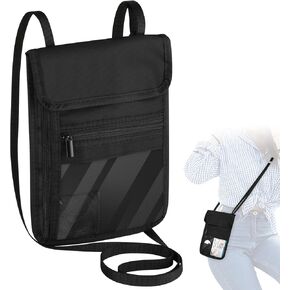 Cosmos Passport Holder Travel Wallet Pouch Bag, RFID Passport Neck Wallet Organizer Case - 2 Pockets with RFID Blocking, Clear Window & Compatible with AirTag for ID Cards & Passport Safe Storage