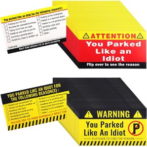 200pcs You Parked Like an Idiot Cards, 3.5x2 Inch Attention Bad Parking Notes Stickers Funny Parking Violation Signs Tickets Multi Reasons Violations for Bad Parkers Adults (2 Styles)