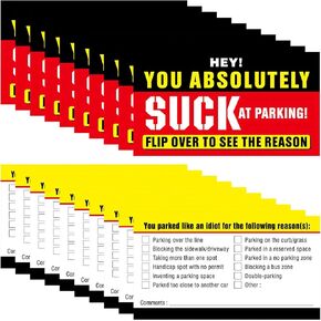 Bad Parking Cards, [100Pcs] You Absolutely Suck at Parking Cards, You Parked Like an Idiot Cards, Parking Violation Tickets with Multi Violation Reasons (3.5 x 2 Inches)