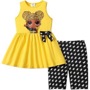 L.O.L. Surprise! Girls Clothes 2PCS Outfits Ruffle Sleeveless Top and Plaid Print Shorts Set