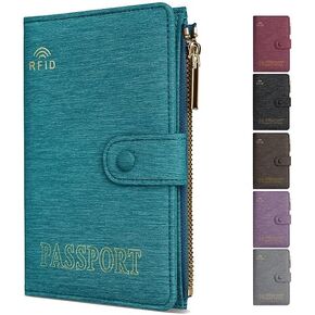 DOB SECHS RFID Passport Holder for Travel Slim Canvas Passport Wallet Passport Cover Case with Card Slots, Water-resistant Travel Document Organizer Pouch Bag with Zipper Pocket for Women Men, Coffee