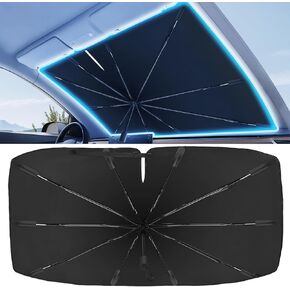 2025 Windshield Sun Shade 10-Fiberglass Frame with 360° Rotating Pole | Emergency Window Breaker | Heat-Reflective Car Sunshade | Adjustable Bendable Design for SUV/Sedan/Truck(56" L x 32" W)
