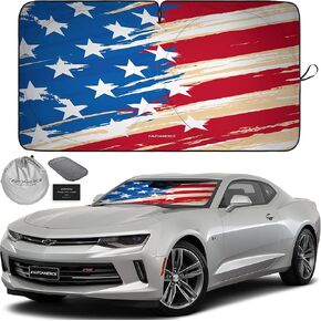 Autoamerics 1-Piece Windshield Sun Shade B&W American Flag USA Patriotic Design - Foldable Car Front Window Sunshade for Most Sedans SUV Truck - Blocks Max UV Rays and Keeps Your Vehicle Cool - Medium