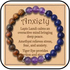 Anxiety Beaded Bracelet for Women Natural Healing Crystal Bracelet Yoga Beads Chakra Bracelets Triple Protection Bracelet Handmade Stretch Fidget Bracelet Tiger Eyes Bracelet for Men Good Luck Jewelry