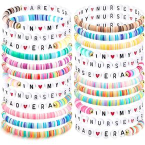 Quelay 24 Pcs Nurse Gifts Bulk in My Era Bracelet Nurses Week Appreciation Gifts 2025 Bead Clay Beaded Stretchy Bracelet for Woman Graduation End of Year Practitioner Medical Assistant