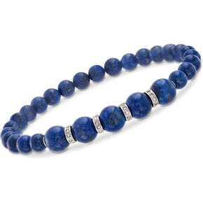 Ross-Simons 6-8mm Gem Bead Stretch Bracelet with .24 ct. t.w. Diamonds in Sterling Silver