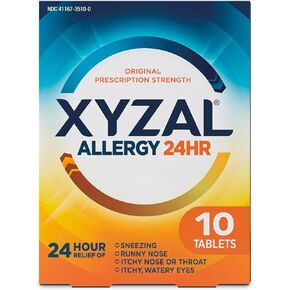 Xyzal 24 Hour Allergy Relief Medicine, Original Prescription Strength Antihistamine, Levocetirizine Dihydrochloride Tablets, 5 mg, 10 Count