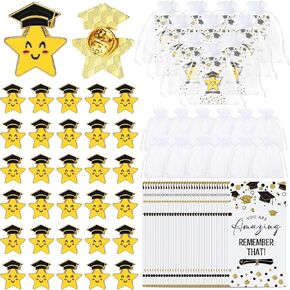 Bucherry 150 Pcs Graduation Gifts Smile Lapel Pin Graduation Cap Pocket Token Inspirational Cards Organza Bag (Cute Style)