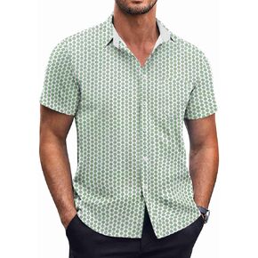 COOFANDY Mens Short Sleeve Button Down Shirts Wrinkle Free Dress Shirts Casual Polka Dot Print Shirt with Pocket