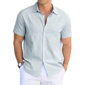 Sailwind Men's Casual Button Down Shirts Short Sleeve Striped Cotton Beach Summer Vacation Shirt