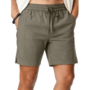 Men's Casual 7" Shorts Summer Beach Corduroy Shorts Lightweight Drawstring Elastic Waist Shorts with Pockets