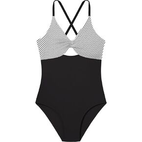 NECIOUS Girls Swimsuits One Piece Cutout Bathing Suit Adjustable Straps Girls' Swimwear with Cover Up Skirt 9-16 Y
