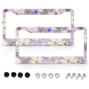 Boho Mexican Tile License Plate Frames - 2 Pcs Set 2 Holes Metal Aluminum Auto Car Accessories Decoration License Plate Frame 12.2 x 6.3 inch for Women Men Gift