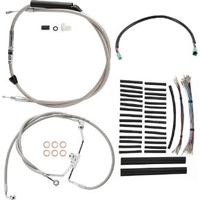16" Touring Ape Hangers Cables Handlebar Extended Brake Line & Clutch Cable & CAN-Bus & TBW for 2008-2013 Harley Road King/Electra Glide/Street Glide/Road Glide non-ABS,Silver
