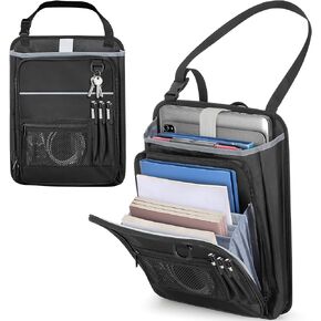 LUXJA Car Front Seat Organizer with Accordion File Pocket, Passenger Seat Organizer with Laptop Sleeve (Up to 15.6 In) and Adjustable Strap, Black