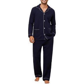 U2SKIIN Mens Pajama Set Soft Warm Long Sleeve Quilted Fabric Cotton Cozy Sleepwear Button-Down Pjs