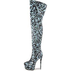 Thigh high boots Women's leopard Zebra Print Striped stretch Stiletto heel Platform Newspaper Over the knee Round toe Side back zipper Sexy unisex high heels