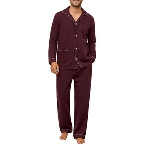 U2SKIIN MENS PAJAMA مجموعة ناعمة دافئة طويلة الأكمام الطويلة من القطن القطن دافئ بيرز نوم بترز الأزرار. in Kuwait