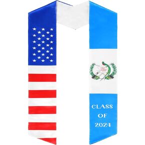 Sasylvia 2025 Guatemala and USA Graduation Stole Sash Class of 2025 Guatemala American Flag Stole Sash for Study Aboard International Student Accessories