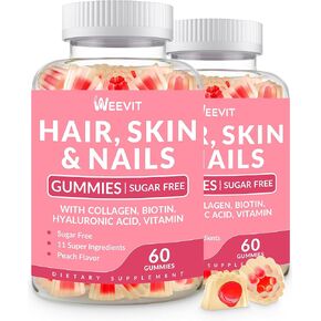 Hair Skin and Nails Gummies, Hair Skin Nails Vitamins w/Biotin Collagen Hyaluronic Acid, Hair Growth Vitamins for Hair Loss for Women & Men - Non-GMO & Gluten Free