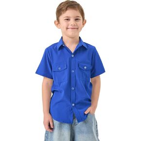 QBK Boys 2T-16Y Wrinkle-Resistant Short Sleeve Button Down Shirt with Two Pockets Soft Solid Outdoors School Top