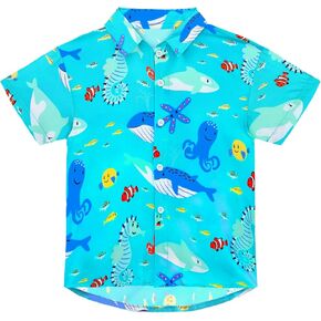 Boys Hawaiian Shirts Summer Short Sleeve Button Down Tropical Tops for Kids Child Beach Outdoor Party
