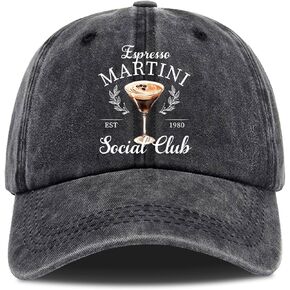 Espresso Martini Social Club Funny Baseball Cap, Trucker Hat for Martini Lovers and Drink Enthusiasts, Vintage Cotton Washed, One Size Black