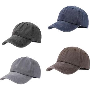 4 Pcs Washed Plain Baseball Cap, Twill Adjustable Unisex Cotton Baseball Cap Vintage Dad Hat Men/Women/Teenagers