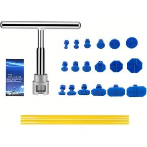 طقم مجسلة Car Dent Puller ، مجموعة مزيل Dent Paintless 21pc مع شرائط لاصقة من T ، وسحب الخدوش الصغيرة من مجموعة إزالة الخدوش بدون طلاء (اللون: كما هو موضح)