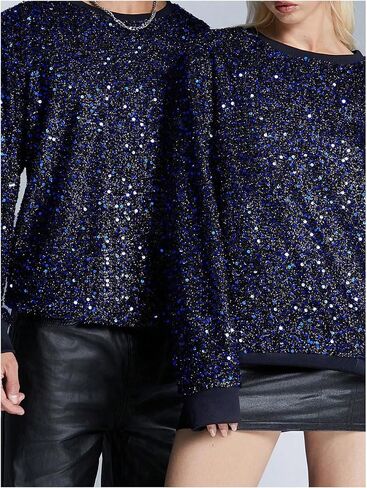 WDIRARA Men's Glitter Sequin Round Neck Sweatshirt Long Sleeve Solid Top in Saudi Arabia