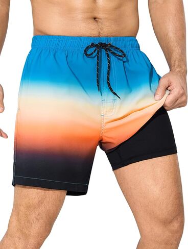 SILKWORLD Mens Swim Trunks with Compression Liner 6 Inch Inseam Quick Dry Beach Shorts Bathing Suit with Zipper Pockets in Saudi Arabia