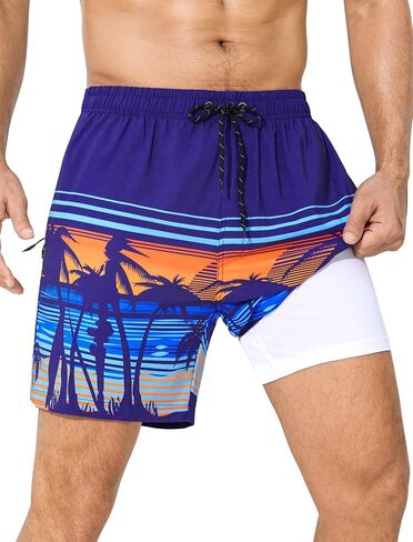SILKWORLD Mens Swim Trunks with Compression Liner 6 Inch Inseam Quick Dry Beach Shorts Bathing Suit with Zipper Pockets in Saudi Arabia