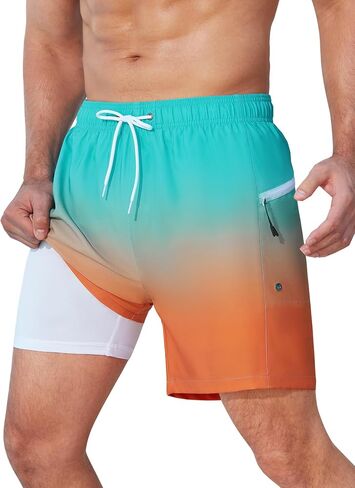 SILKWORLD Men's Swim Trunks Quick Dry Swimming Shorts 6 Inch Bathing Suits with Compression Liner and Zipper Pockets in Saudi Arabia