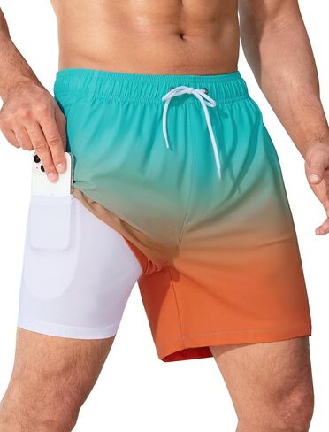 SILKWORLD Men's Swim Trunks Quick Dry Swimming Shorts 6 Inch Bathing Suits with Compression Liner and Zipper Pockets in Saudi Arabia