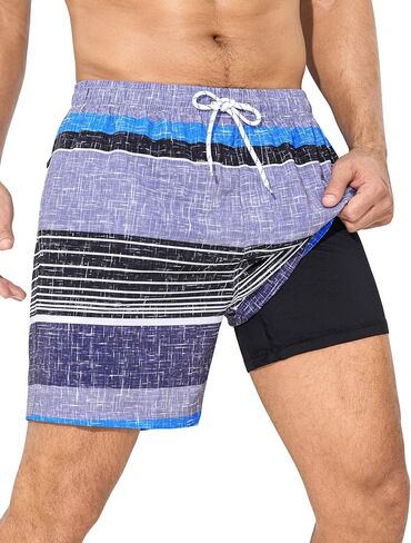 Silkworld Mens Swim Trunks مع بطانة الضغط 6 بوصة inseam شورت شورت شورت الجاف السريع بدلة السباحة مع جيوب السوستة in Saudi Arabia