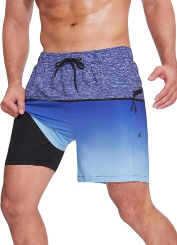 SILKWORLD Men's Swim Trunks Quick Dry Swimming Shorts 6 Inch Bathing Suits with Compression Liner and Zipper Pockets in Saudi Arabia