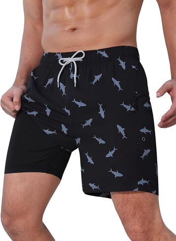 SILKWORLD Men's Swim Trunks Quick Dry Swimming Shorts 6 Inch Bathing Suits with Compression Liner and Zipper Pockets in Saudi Arabia