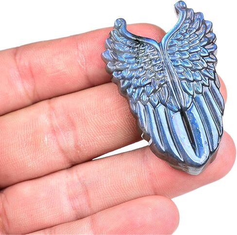 JIC Gem 1PC Natural AAA Labradorite Hand Carved The Angel Wing Skull Quartz Crystal and Healing Stone Reiki in Kuwait