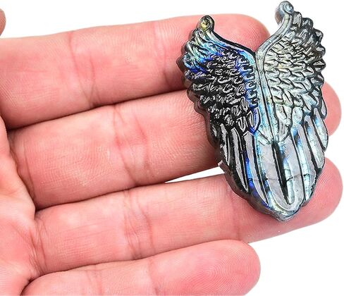 JIC Gem 1PC Natural AAA Labradorite Hand Carved The Angel Wing Skull Quartz Crystal and Healing Stone Reiki in Kuwait