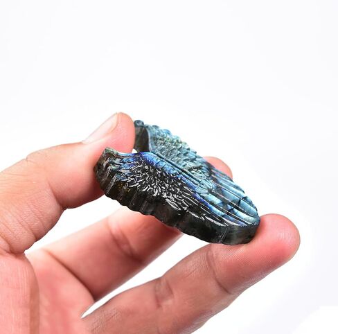 JIC Gem 1PC Natural AAA Labradorite Hand Carved The Angel Wing Skull Quartz Crystal and Healing Stone Reiki in Kuwait