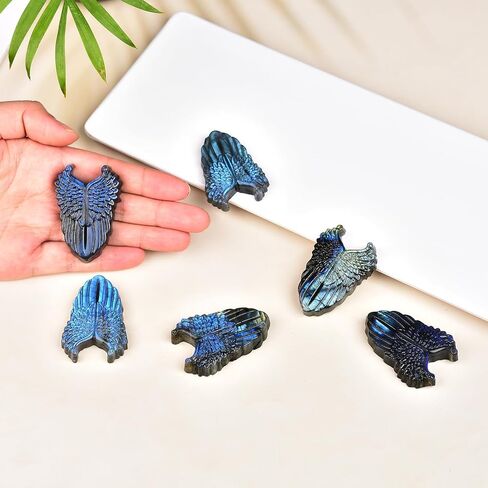 JIC Gem 1PC Natural AAA Labradorite Hand Carved The Angel Wing Skull Quartz Crystal and Healing Stone Reiki in Kuwait