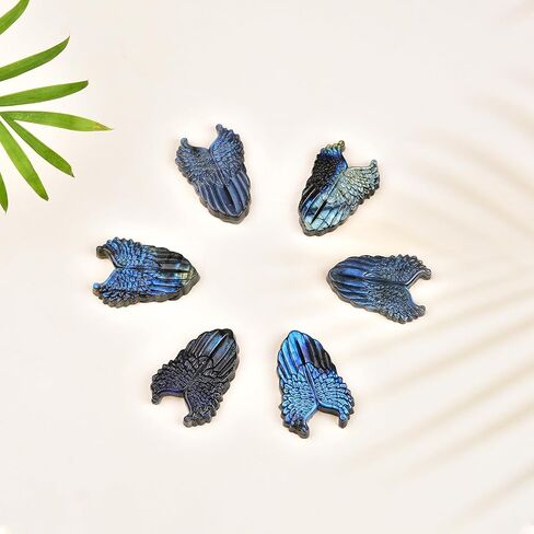 JIC Gem 1PC Natural AAA Labradorite Hand Carved The Angel Wing Skull Quartz Crystal and Healing Stone Reiki in Kuwait