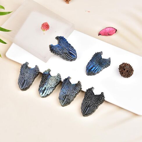 JIC Gem 1PC Natural AAA Labradorite Hand Carved The Angel Wing Skull Quartz Crystal and Healing Stone Reiki in Kuwait