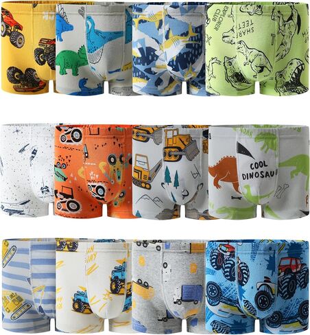 Boboking Boys Soft Boxer Briefs Dinosaur Shark Toddler Kids Underwear 12 Pack.2-12 Years in Kuwait