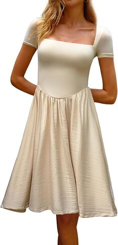 Chyrii Women Fashion Summer 2025 مربع رقبة قصيرة الأكمام A-Line Gedding Guest Cocktail Midi Dress Long Sundress in Kuwait