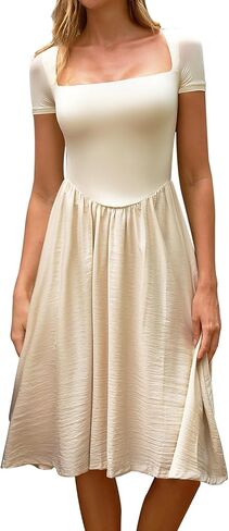 Chyrii Women Fashion Summer 2025 مربع رقبة قصيرة الأكمام A-Line Gedding Guest Cocktail Midi Dress Long Sundress in Kuwait