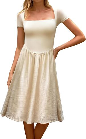 Chyrii Women Fashion Summer 2025 مربع رقبة قصيرة الأكمام A-Line Gedding Guest Cocktail Midi Dress Long Sundress in Kuwait