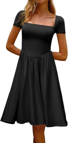Chyrii Women Fashion Summer 2025 مربع رقبة قصيرة الأكمام A-Line Gedding Guest Cocktail Midi Dress Long Sundress in Kuwait