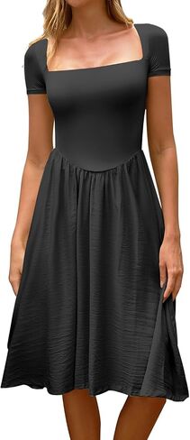 Chyrii Women Fashion Summer 2025 مربع رقبة قصيرة الأكمام A-Line Gedding Guest Cocktail Midi Dress Long Sundress in Kuwait